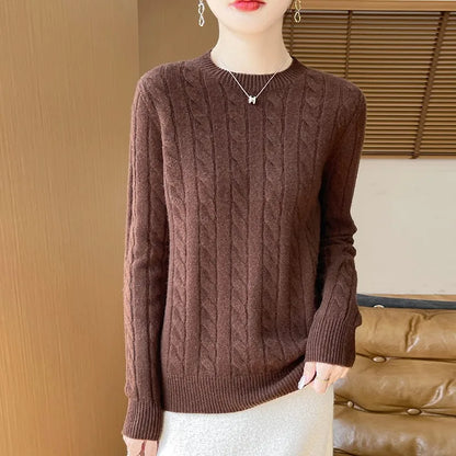 Frauen 100% Merino Wolle Verdickung Pullover Oansatz Gestrickte Twisted Pullover Herbst Winter Kaschmir Langarm Kleidung Basis Tops