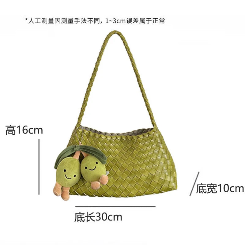 PU Hand-Woven women's Bag, Vegetable Basket Sailboat Bucket bag, Casual Vacation Handbag Shoulder Bag.