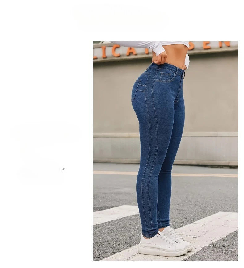 Exclusive Supply for Amazon Independent Station European and American Women's Clothing New Tight Elastic Pants Jeans  High Waist.