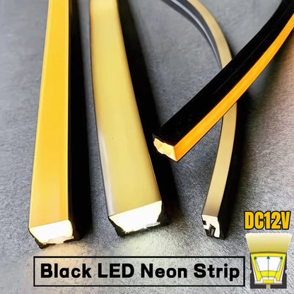1-5m Black Silicone Tube LED Neon Light DC12V Flexible Recessed Diffuser Channel Waterproof Wall Ceiling Ribbon Rope Strip Light.