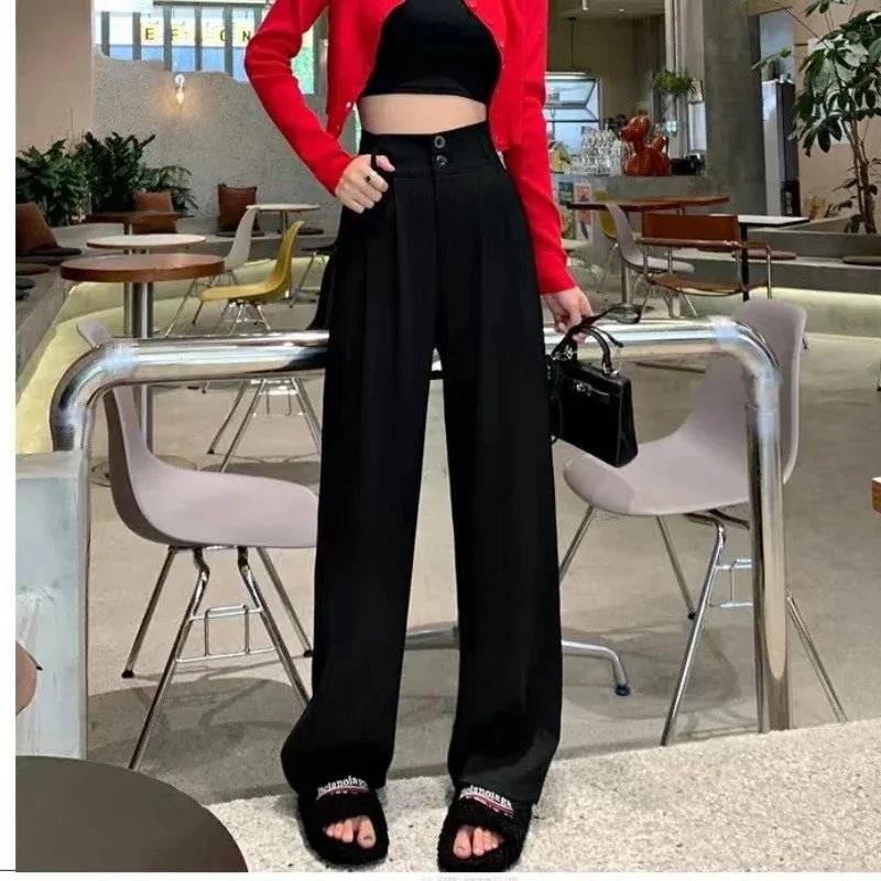 Elegante Breite Bein Hosen Frauen Koreanischen Stil Hohe Taille Schwarz Baggy Hosen Büro Damen Mode Lose Anzug Hosen Streetwear.