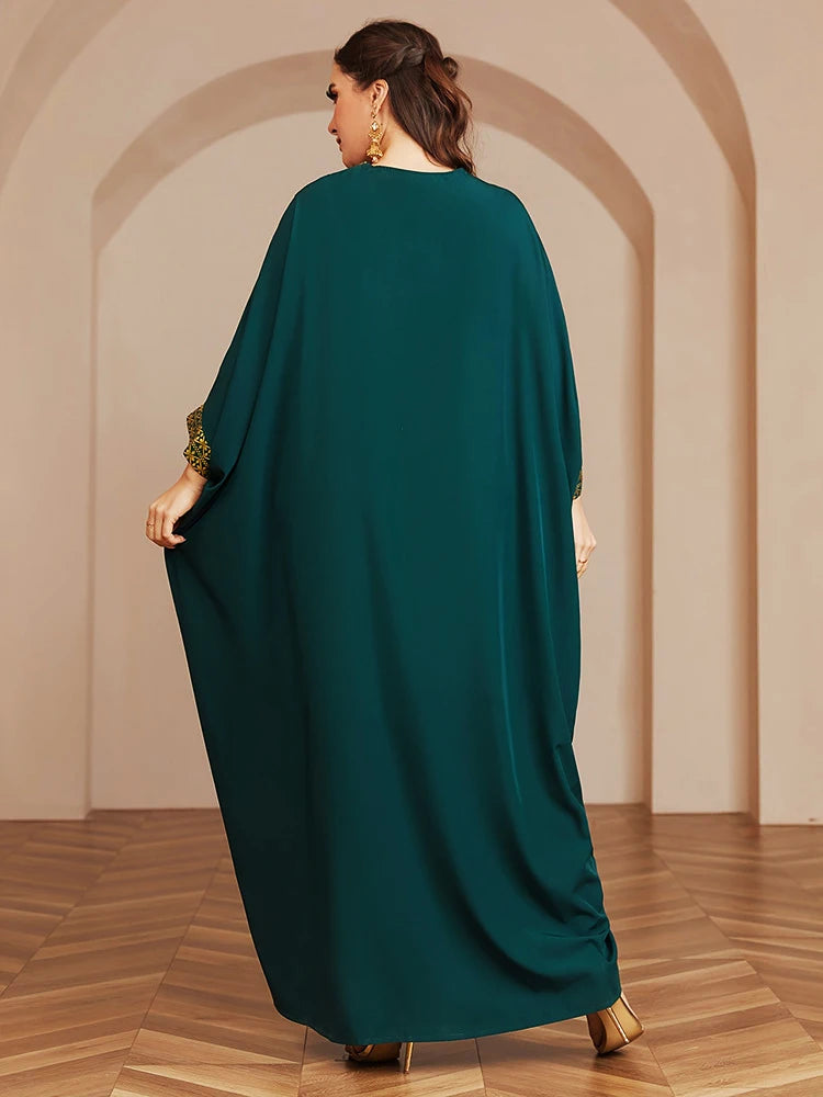 Wow! Langarm-Abaya in Übergröße mit Goldfolie – atemberaubendes arabisches Kleid, steigern Sie Ihren Stil für jede Veranstaltung!.