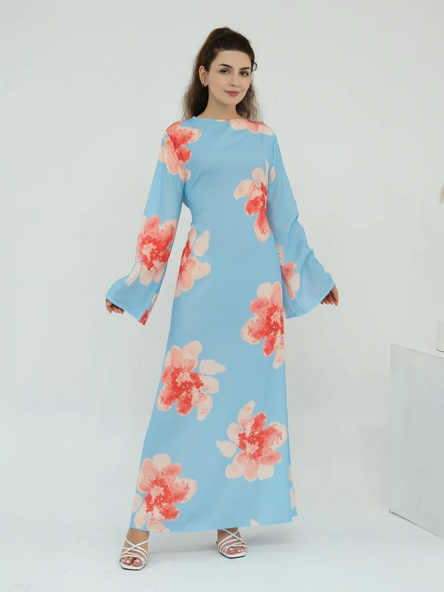 Muslim Women Dubai Abaya luxury Flower Print Long Dress Kaftan Ramadan Robe Femme african Maxi dresses Islam Clothing Kebaya.