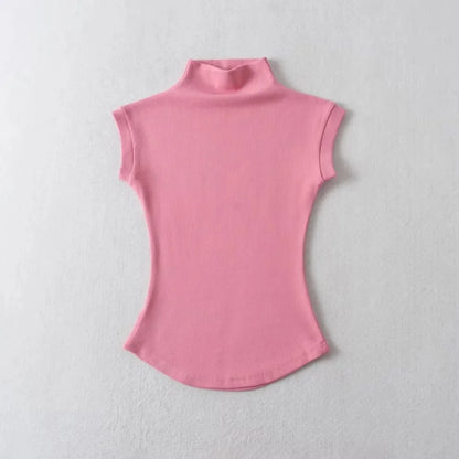 Women Summer Sexy Turtleneck Sleeveless T-Shirts Tops Solid Slim Fit Pullovers Causal Tees Shirts Female Streetwear Basics Tees.