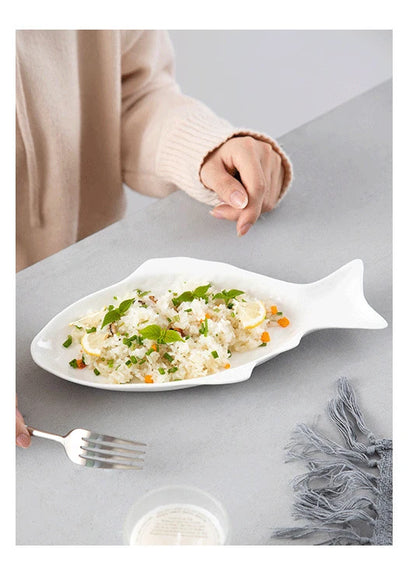 Japanese Ceramic Fish Plate White Irregular Plate Healthy Tableware Kitchen Cookware Dessert Sushi Pasta Plate Hotel Tableware.