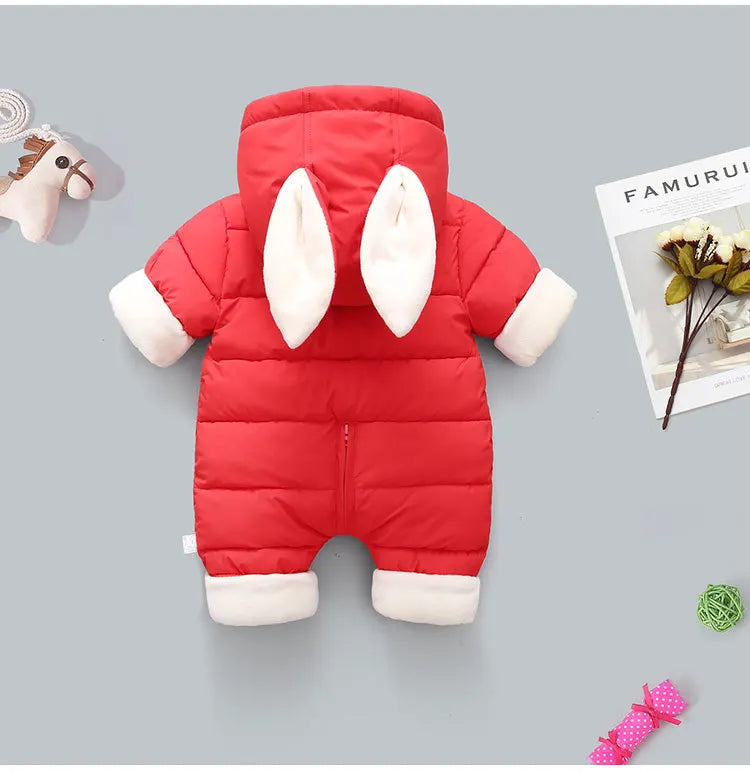 Winter Neue Baby Strampler Jungen Mädchen Patchwork Dicke Plus Samt Overalls Winddicht Mit Kapuze Overalls Schneeanzug Ein Stück Body