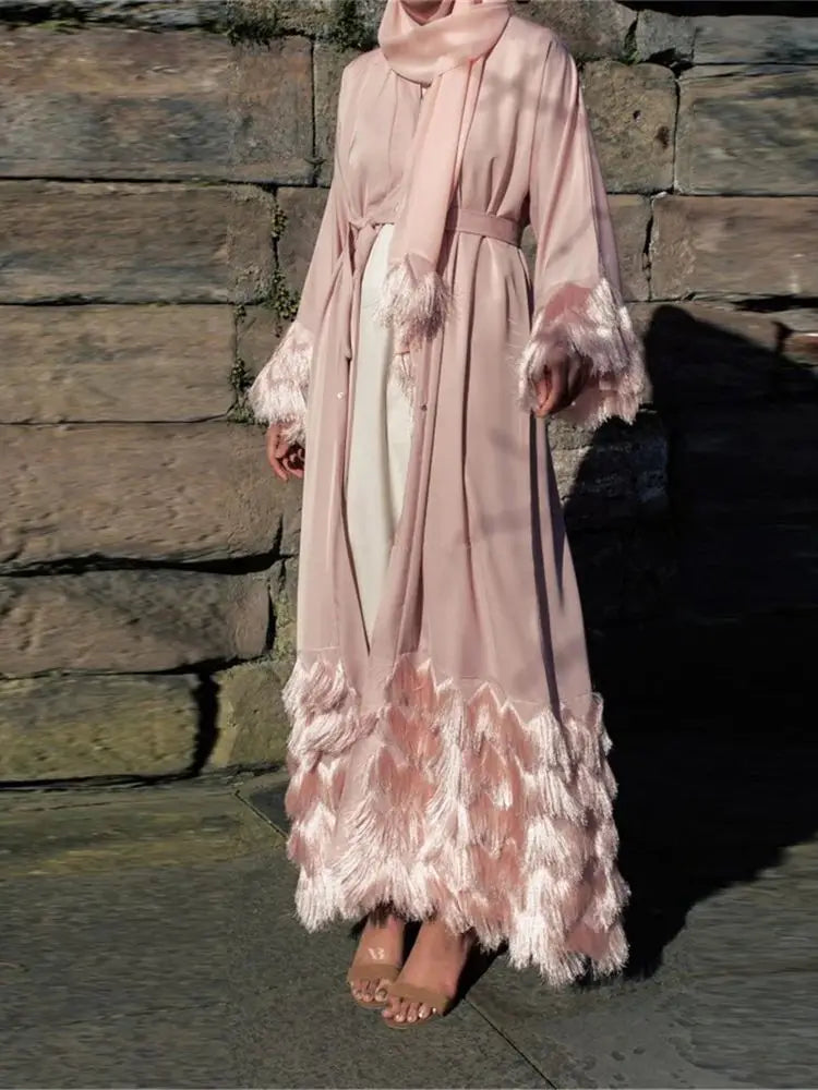 Ramadan Eid Pink Khimar Kimono Abaya Damen Dubai Luxury Islam Muslim Women Kebaya Kaftan Robe Musulmane Caftan Marocain Femme.