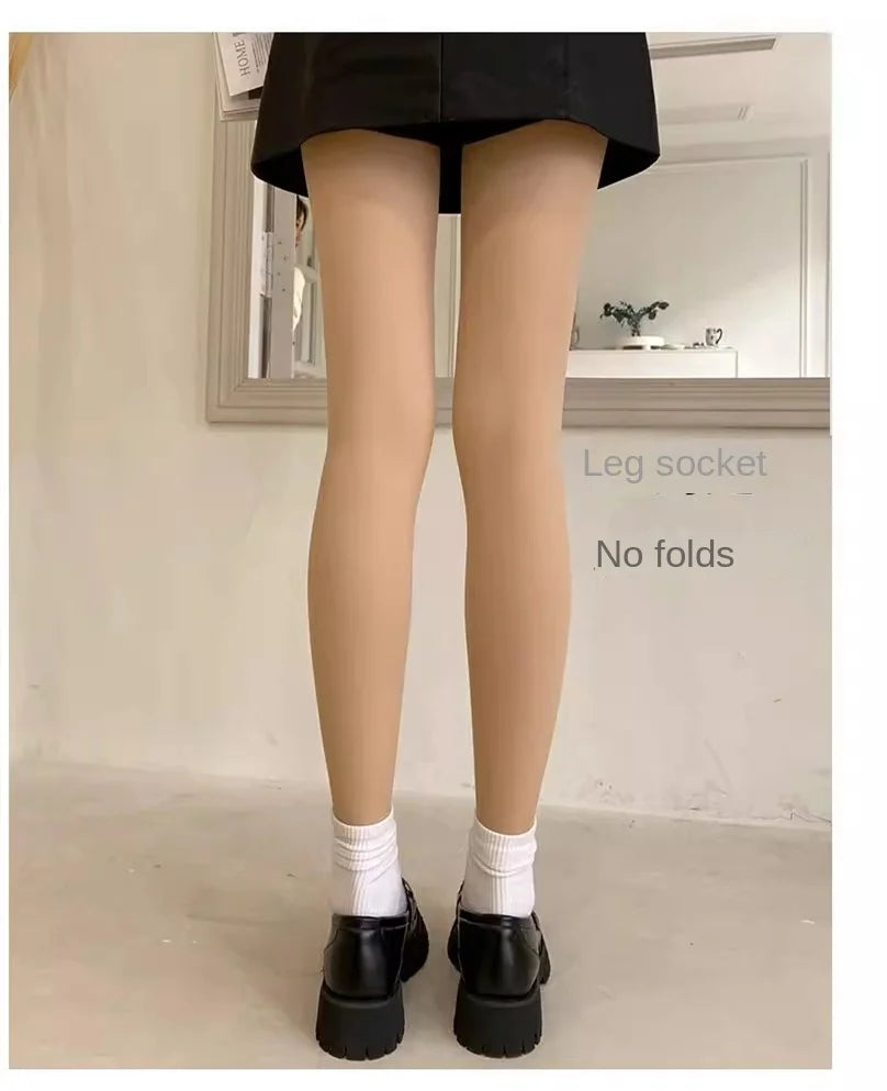 Winter Thermal Pantyhose Women Thicken Stockings Fake Translucent Pantyhose Fleece Lined Tights High Waist Elastic Wool Socks