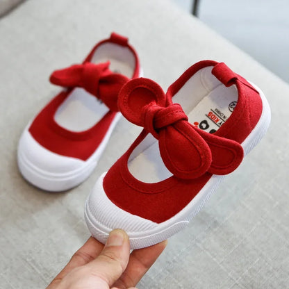 Korean Style Fashion Children Fashion Girls Canvas Shoes Versatile Bow Baby Kids Casual Shoes Simple Classic Candy Color Bowtie