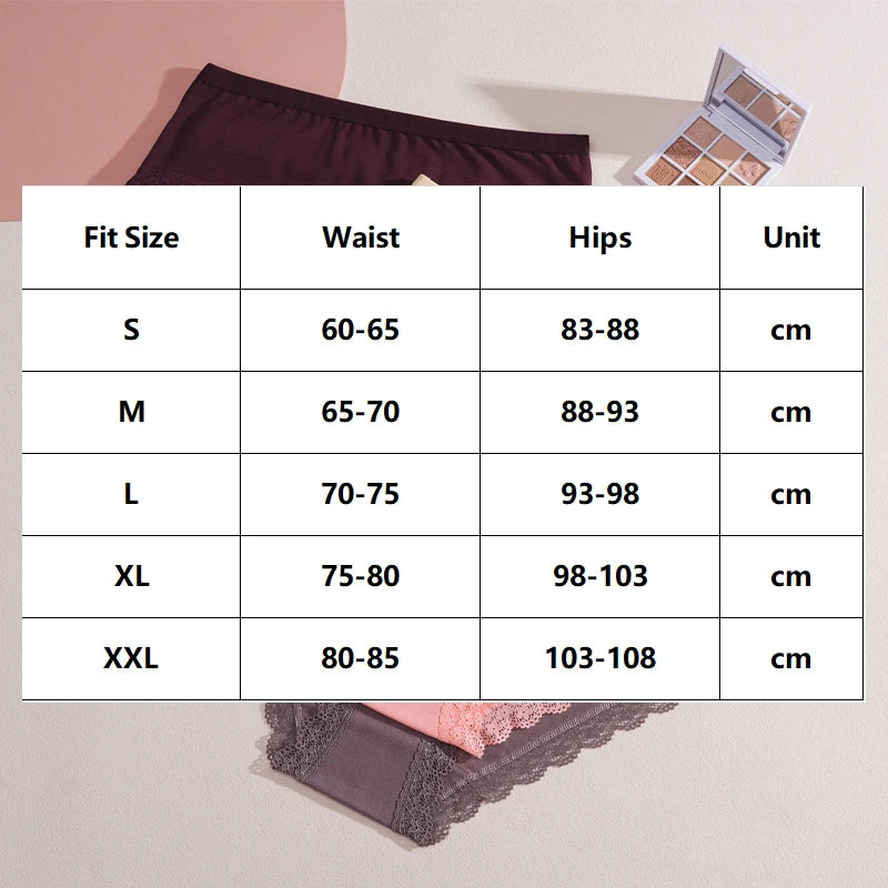 FINETOO 5Pcs Women Cotton Lace Underwear Sexy Seamless Breathable Panties Plus Size Mid-Waist Briefs Female Solid Soft Lingerie.