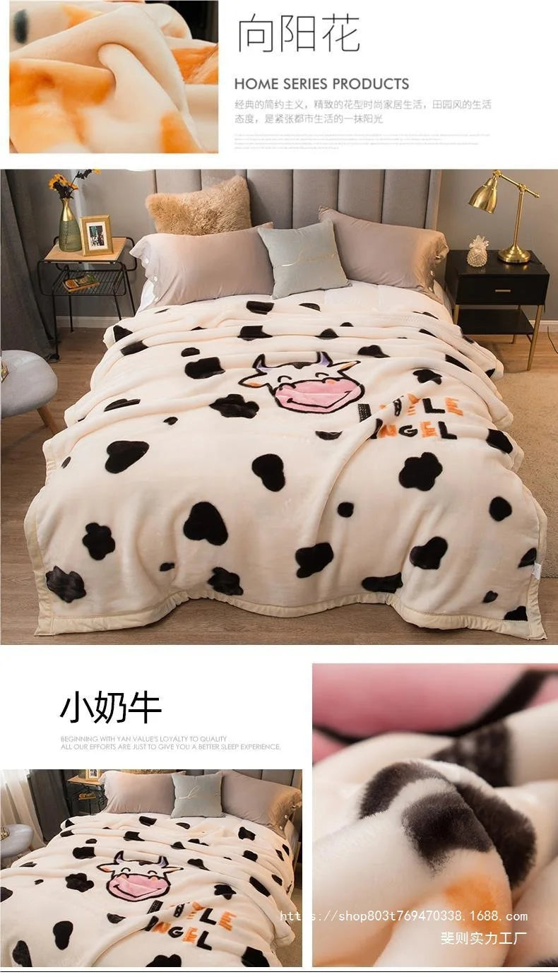 Thiened Double-layer Raschel Blanket Warm Coral Fce Wedding Blanket Single Double Bed Autumn Winter Warmth Cover Blanket.