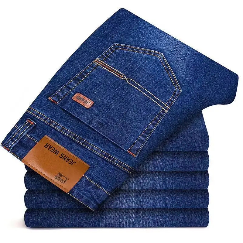 2025 Spring Autumn New Men's Jeans Casual Straight Stretch Fashion Classic Blue Black Work Denim Trousers Male Brand Clothing.