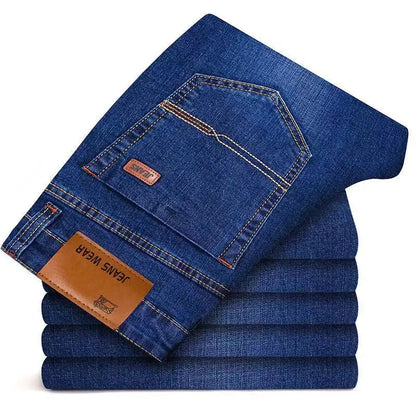 2025 Spring Autumn New Men's Jeans Casual Straight Stretch Fashion Classic Blue Black Work Denim Trousers Male Brand Clothing.