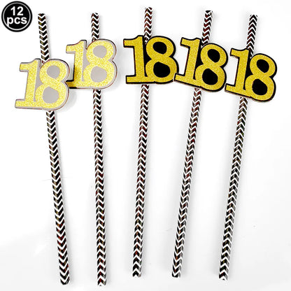 Dekore zum 18. Geburtstag für Jungen und Mädchen, Schwarz-Gold, Party-Banner, Ballon-Tischdecke, Teller, Tasse, Serviette, Partyzubehör zum 18. Geburtstag