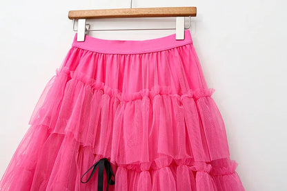 Long Maxi Tulle Skirt Women Sweet Tiered Long Skirt Autumn Winter Women Fashion Korean Mesh Skirt Female Party Skirt Clothes.