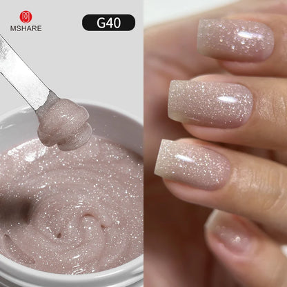 MSHARE 50g/250g Shimmer Pink White Acrylic Gel TPO Free Glitter Shiny Extension Acryl Hard Gel Nails Sculpting Construction.