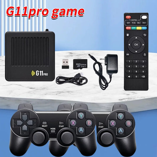 G11 Pro Retro Game Box Built in 10000+ Retro Games Plug and Play 4K HDMI-Compatible Output with 2.4G Wireless Dual Controllers.