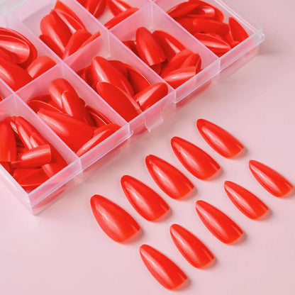 120pcs/box Red White Glossy Acrylic Medium Almond False Nails Solid Color Press-On Nails 12 Sizes Almond Artificial Fake Nails.