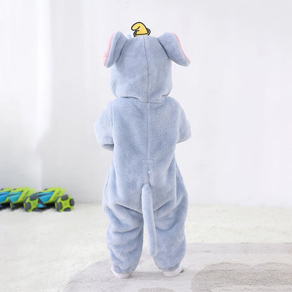 Kigurumis Schöne Elefanten Neugeborenen Baby Kleidung Body Winter Flanell Jungen Mädchen Strampler Warme Cosplay Kostüm Outfit Mit Kapuze.