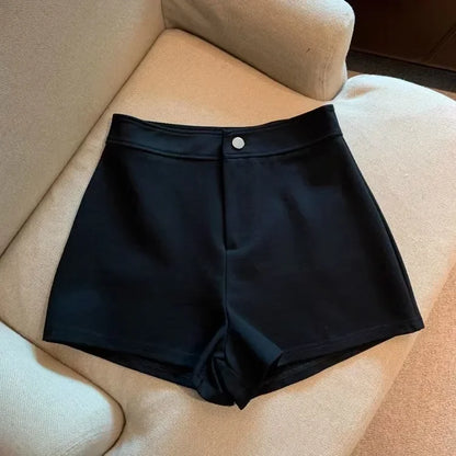 High-waisted Slimming A- line Tight Black Shorts For Women 2024 Spring Korean Style Elastic Hot Pants High Elasticity.