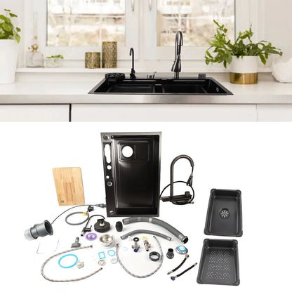 Küchenspüle, Digitalanzeige, Workstation unter der Theke, Küchenspüle, 68 x 45 cm, verdickte Küchenspüle aus Edelstahl