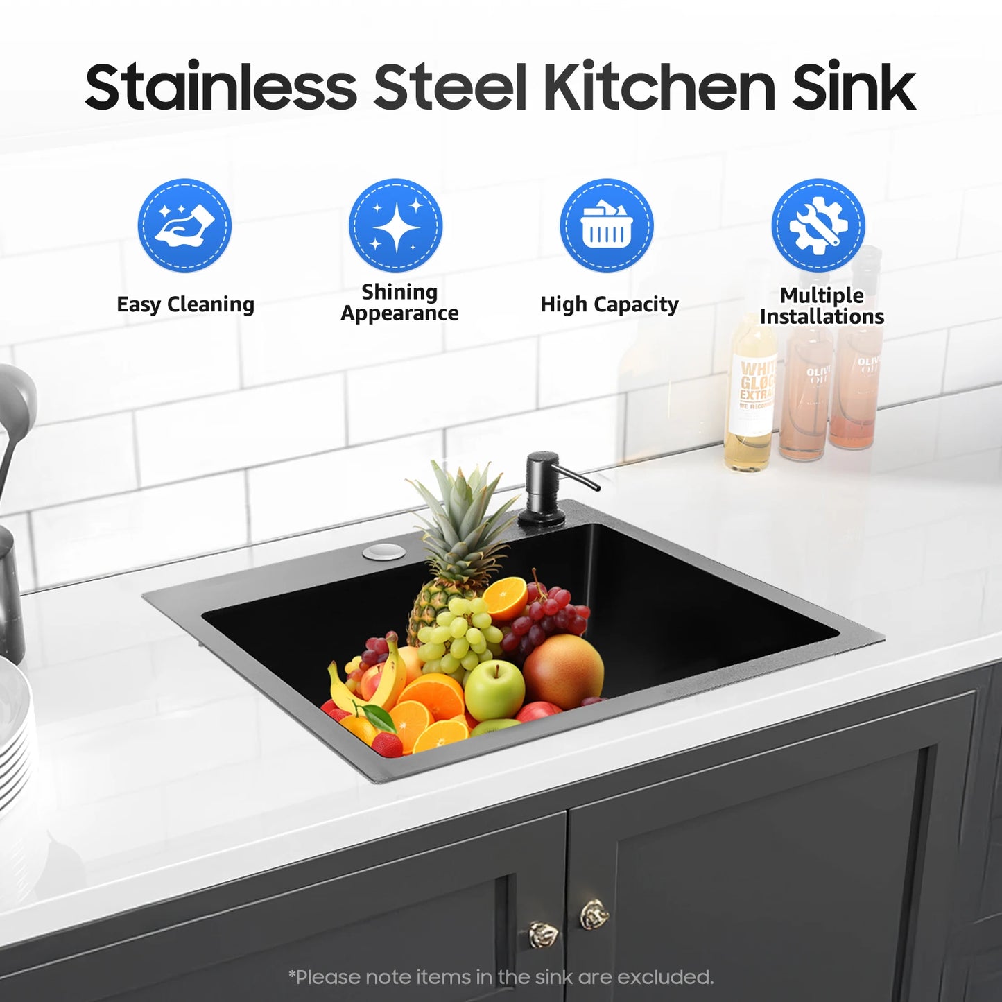 40 x 45 x 20 cm Küchenspüle-Set, Spüle aus Edelstahl 201 mit Abflusskorb und Seifenspender für Küchen, Badezimmer, Waschräume