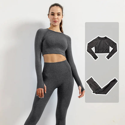 Women Vital Seamless Yoga Fitness Clothing Set High Waist Gym Leggings Crop Tops Sports Tracksuit Plush Up Sports Outfits