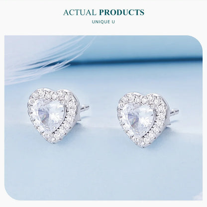 BAMOER Gold Plated Halo CZ Stud Earrings 925 Sterling Silver Hypoallergenic Classic Elegant Heart Earrings Jewellry BSE894.