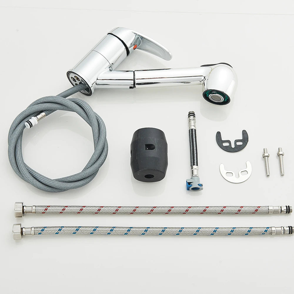 Kitchen Faucets Chrome Deck Mount Bathroom Basin Faucets Single Handle Single Hole Hot and Cold Water