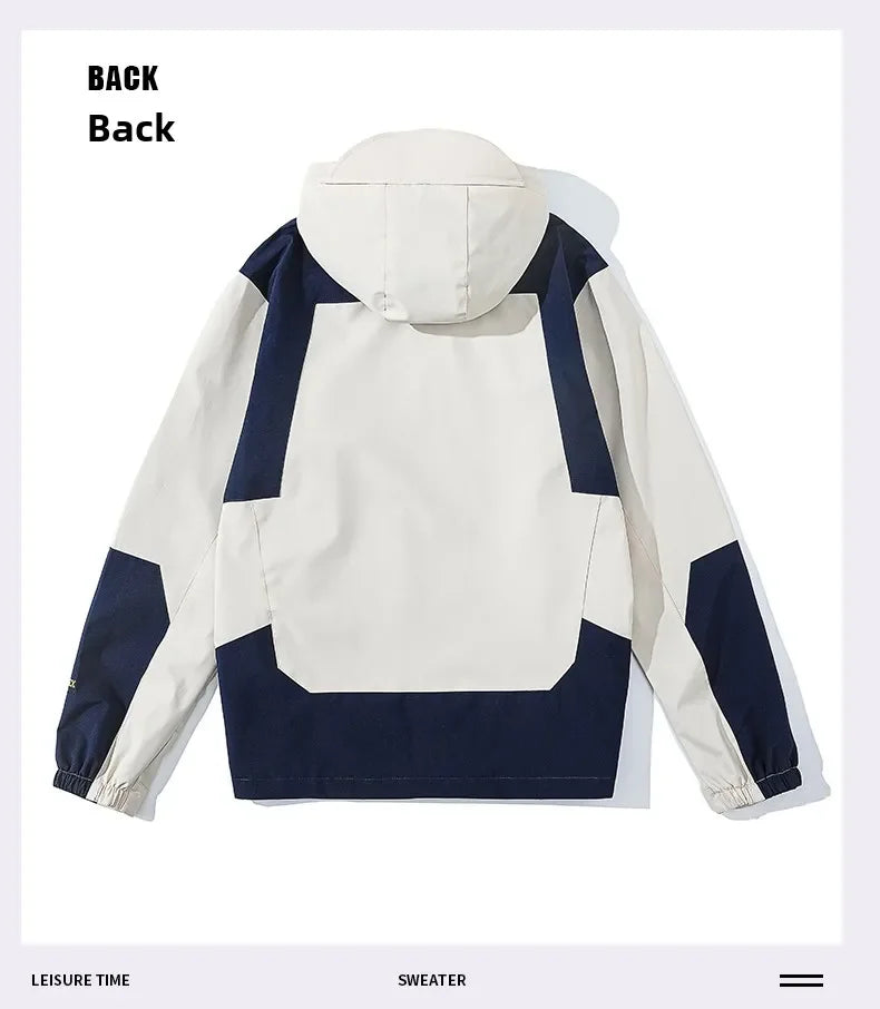 Men's Single-layer Hiking Jacket Patchwork Hooded Hiking Coat Men Color Block Windbreaker Jackets Outdoor Mountaineering Coats.