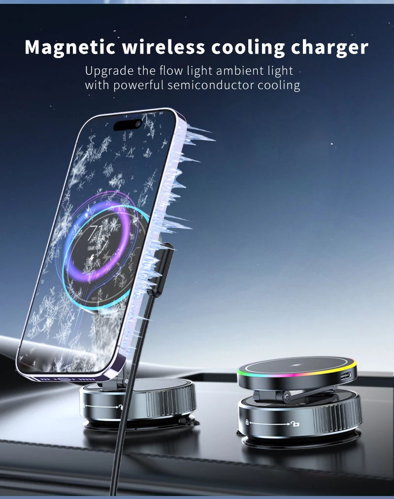 2025 New K3 Wireless Charger Car Phone Holder Colorful Light Vacuum Suction Cup Charging Can 360° Rotate Foldable Phone Holder.