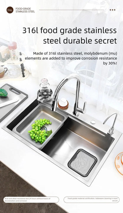 Corrosion Resistant Stainless Steel Household 316L Food Grade Kitchen Sink Large Single Slot Dish and Vegetable Wash Basin