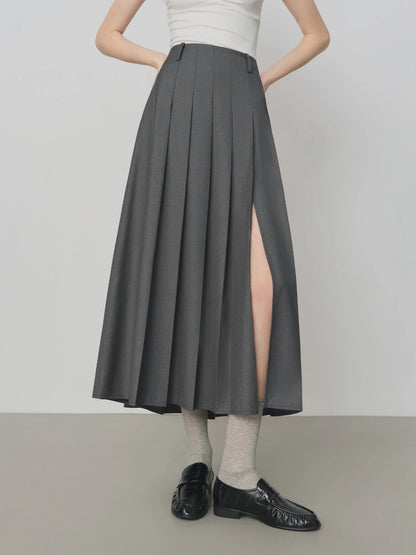 FSLE College Style Gray Retro Pleated Skirt For Women Autumn 2025 New Arrival Commuter Officelady Chic Long Skirt 25FS13198.