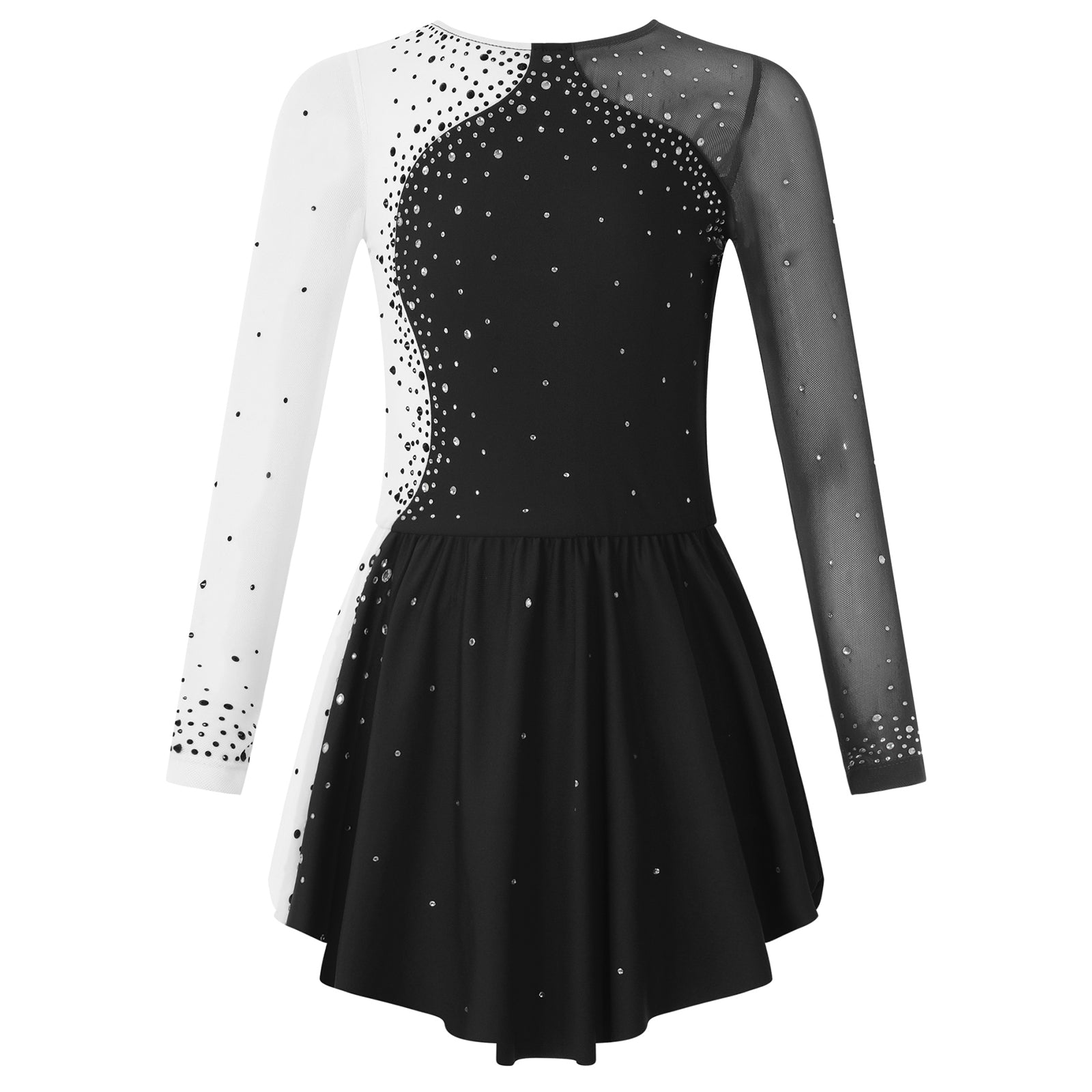 6-16Y Mädchen Eiskunstlauf Tanz Kleid Ballett Gymnastik Trikot Langarm Shiny Strass Sheer Mesh Leistung Dancewear.