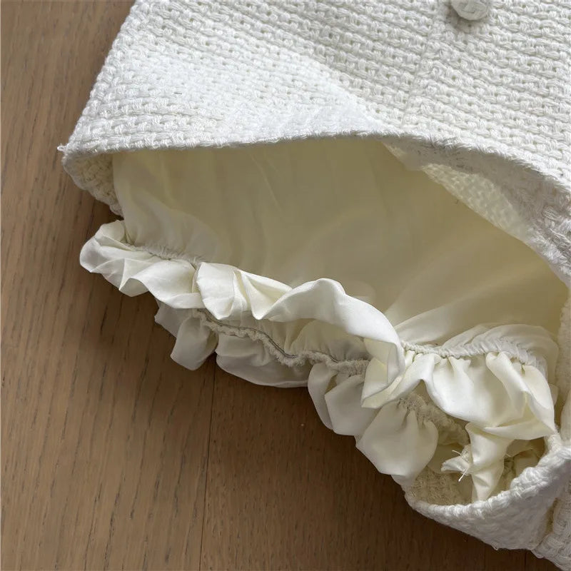 Autumn Winter New Woven Tweed Fungus Edge Buckle Shorts Femininity Versatile High Waist Pure Desire Wind Boots Short Pants.