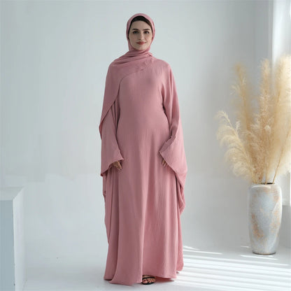 White Pink Black Brown Soft Crepe Khimar Batwing Abaya Damen 2 Piece Muslim Modest Hijab Dresses Set Kaftan Kebaya Robe Women.
