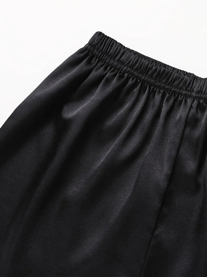 Solides Pyjama-Set mit langen Ärmeln, Knopfleiste, Revers, Oberteil und Hose, Pyjama-Set, Damen-Nachtwäsche und Loungewear.