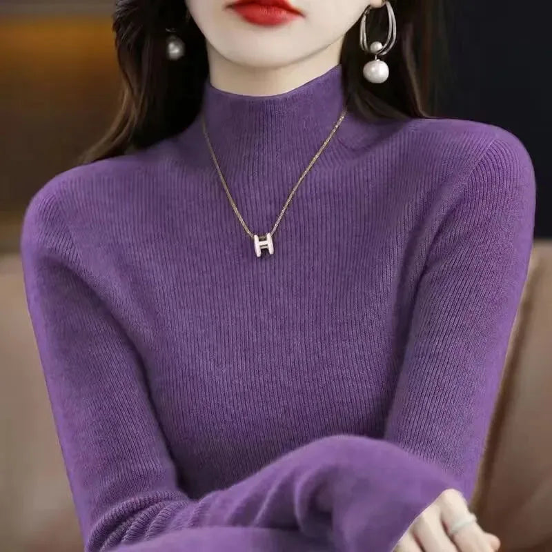 Solide Hälfte Rollkragen Stricken Pullover Frauen Herbst Winter Koreanische Langarm Pullover Mode Alle Spiel Dicke Warme Dünne Jumper Neue