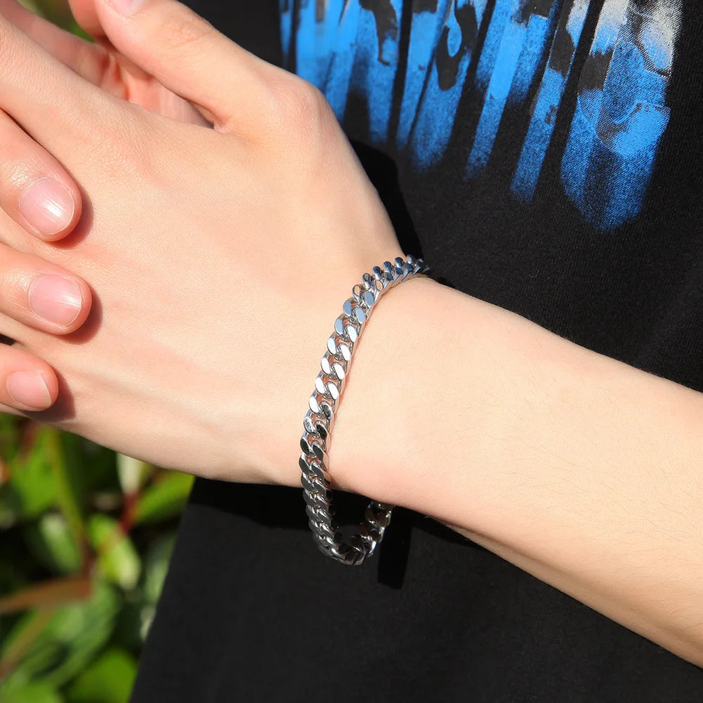 316 Stainless Steel Plated 18k Gold Fashion 8.10.12mm Encrypted Cuban Chain Miami Rap Hip Hop Men's Bracelet Accessory