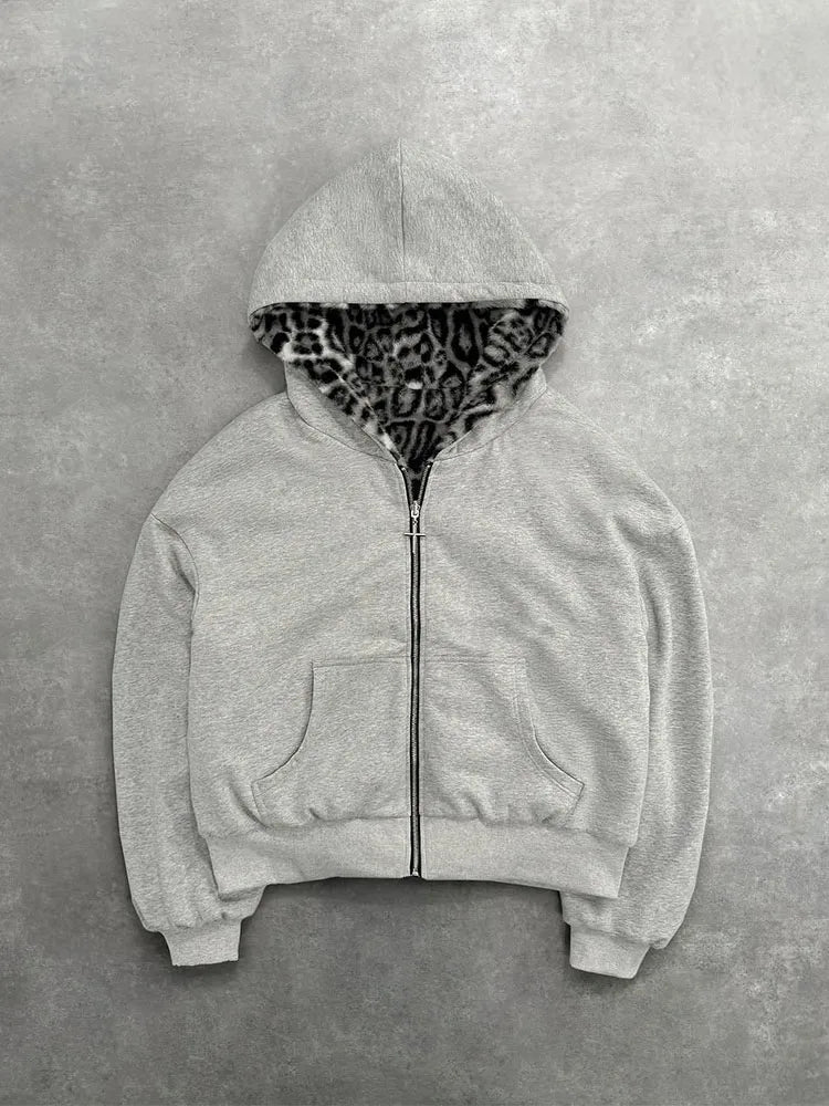 Europe, America, autumn and winter, the new hoodie with leopard print on both sides is fashionable and personalized..