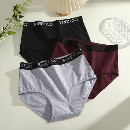 Finetoo 3Pcs Women's Cotton Briefs Women Plus Size Seamless Panties Breathable Underwear Female Low Waist Soft Lingerie S-XXL.