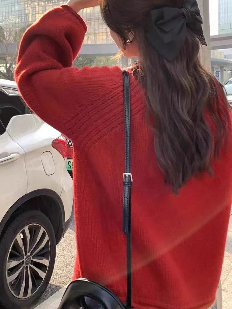 Harajuku Lose Lange Hülse Frauen Pullover Koreanische Herbst Winter Jumper Strickwaren Weiche Warme Tops Chic Solide Femme Pullover Pullover.