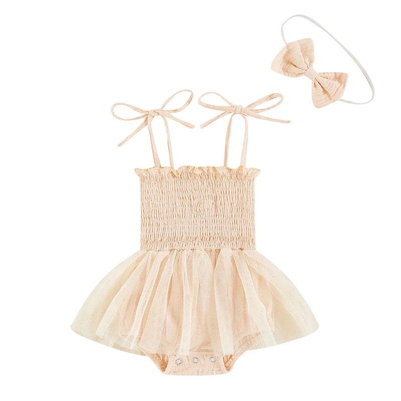 Blotona Kleinkind-Body für Babys, Mädchen, Blumenstickerei, zum Binden, Spaghettiträger, schulterfrei, Rocksaum, Strampler, Kleid und Stirnband