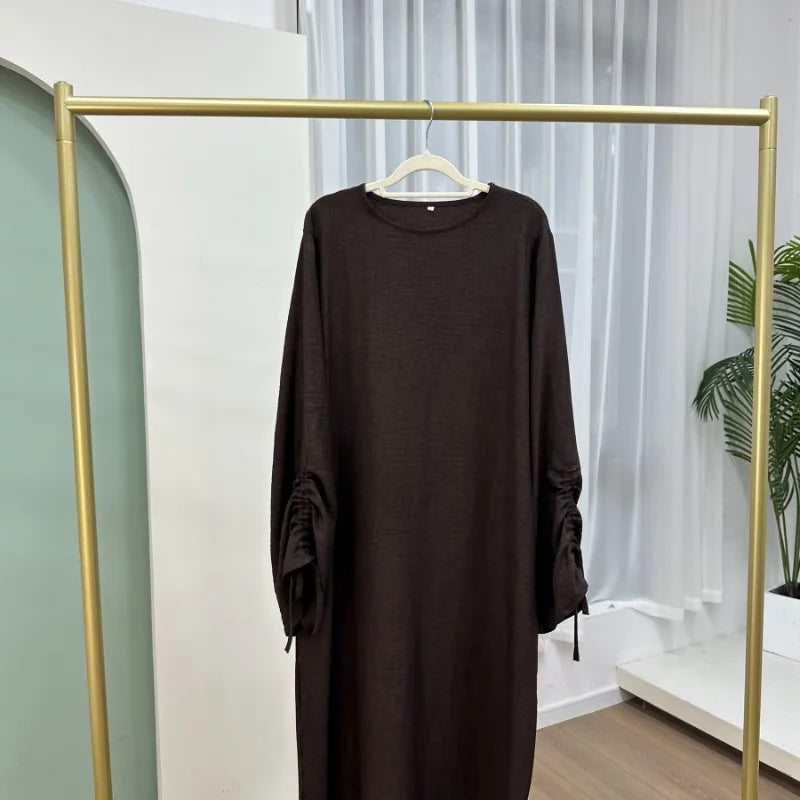 2024 Saudi Arabia Muslim Women Modest Dress Eid Dubai Plain Abaya Islamic Holiday Party Solid Turkey Lace-up Cuffs Long Clothes