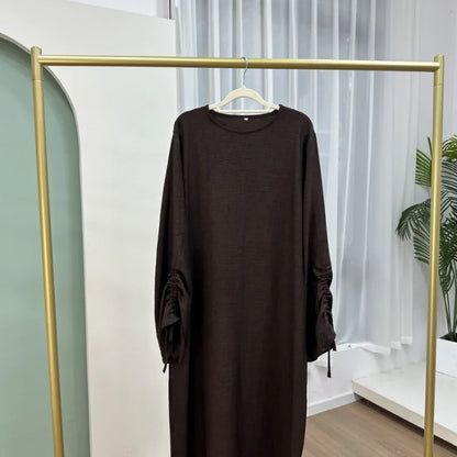 2024 Saudi Arabia Muslim Women Modest Dress Eid Dubai Plain Abaya Islamic Holiday Party Solid Turkey Lace-up Cuffs Long Clothes