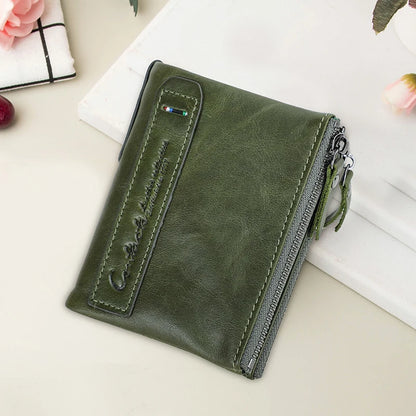 Fashion Genuine Leather Women Wallet Bi-fold Wallets Red ID Card Holder Coin Purse With Double Zipper Small Women's Purse 2022