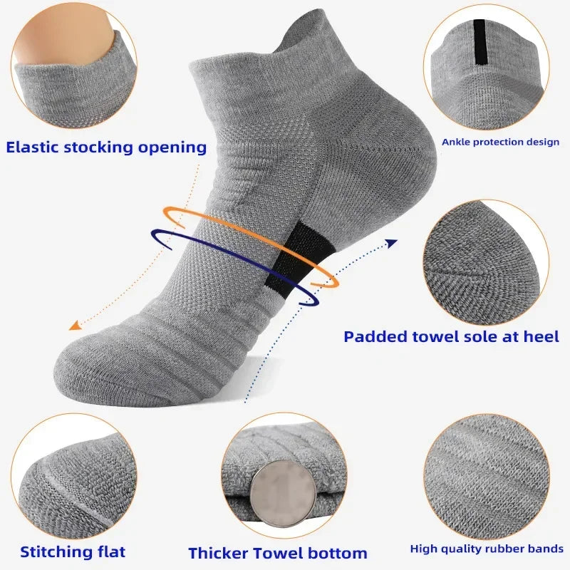6/3/1 Pairs New Men Sports Running Fitness Flight Short Tube Socks Women's Towel Bottom Basketball Socks Solid Color Black Socks.