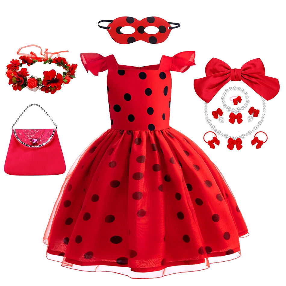 Mädchen Little Beetle Flying Sleeve Cosplay Prinzessin Kleid Geburtstag Halloween Party Kleidung Kinder Marinette Performance Kostüme.