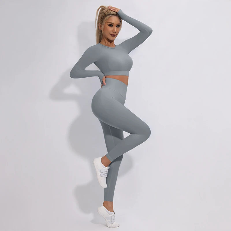 2/3/4Pcs Women's Tracksuit Seamless Yoga Set Leggings Sports Suit for Fitness Long Sleeve Top Gym Clothing Workout Sportswear
