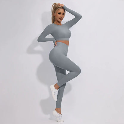 2/3/4Pcs Women's Tracksuit Seamless Yoga Set Leggings Sports Suit for Fitness Long Sleeve Top Gym Clothing Workout Sportswear